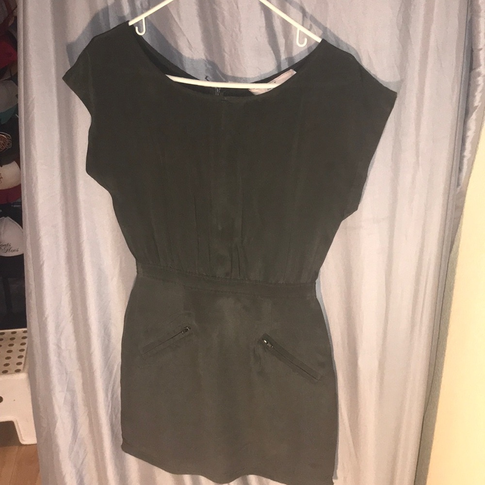 Olive Green Dress with Zipper Pockets